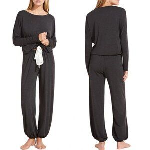 EBERJEY Gisele Jersey Knit Slouchy Pajamas in Graphite/ Ivory Size Small